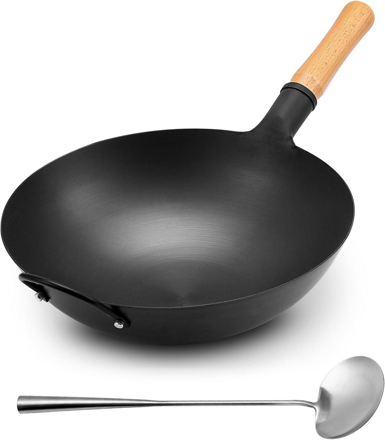 Wok for Chefs: WANGYUANJI 13.38 inch Round-Bottom Iron Wok