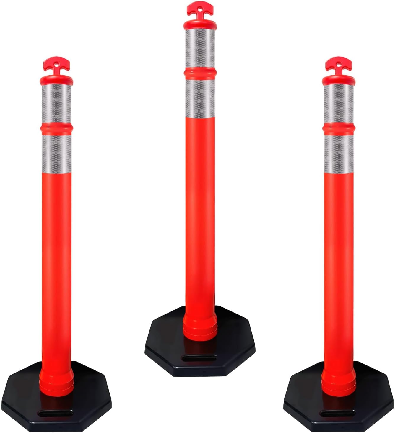 Pack of 9 Heavy Duty 44 inch Orange Traffic Cones with Base