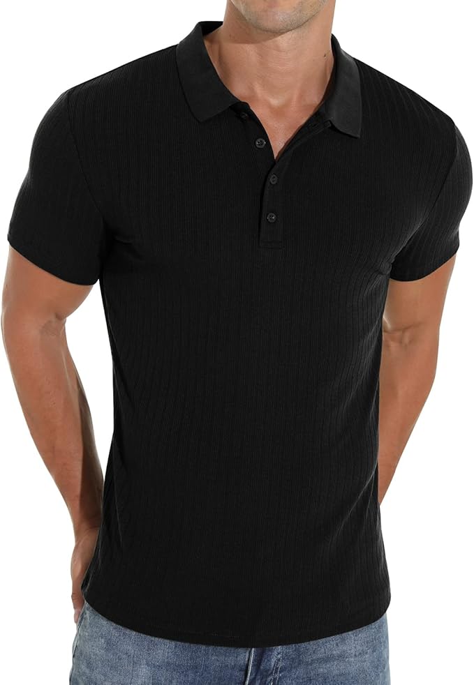 Askdeer Men's Polo Shirts Classic Stretch Slim Fit Casual Wear