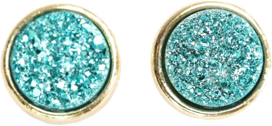 Druzy Quartz Stud Earrings - Aqua Blue Gemstone Jewelry Gift