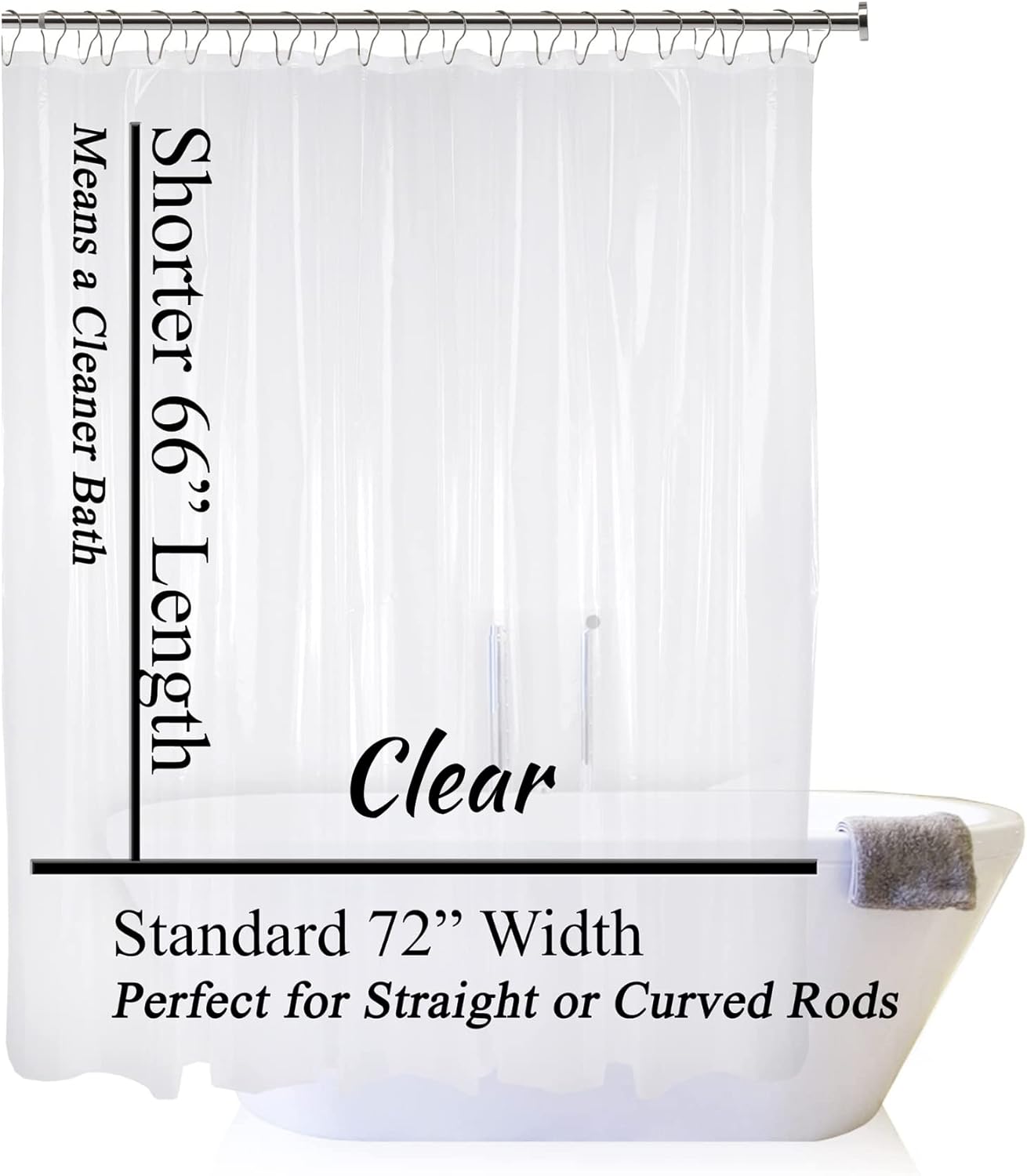 Waterproof Short Length Shower Curtain Liner - Prevents Soap Scum Build-Up