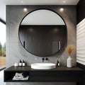 Round 30 in Black Wall Mirror for Bathroom Vanity - Modern Metal Frame