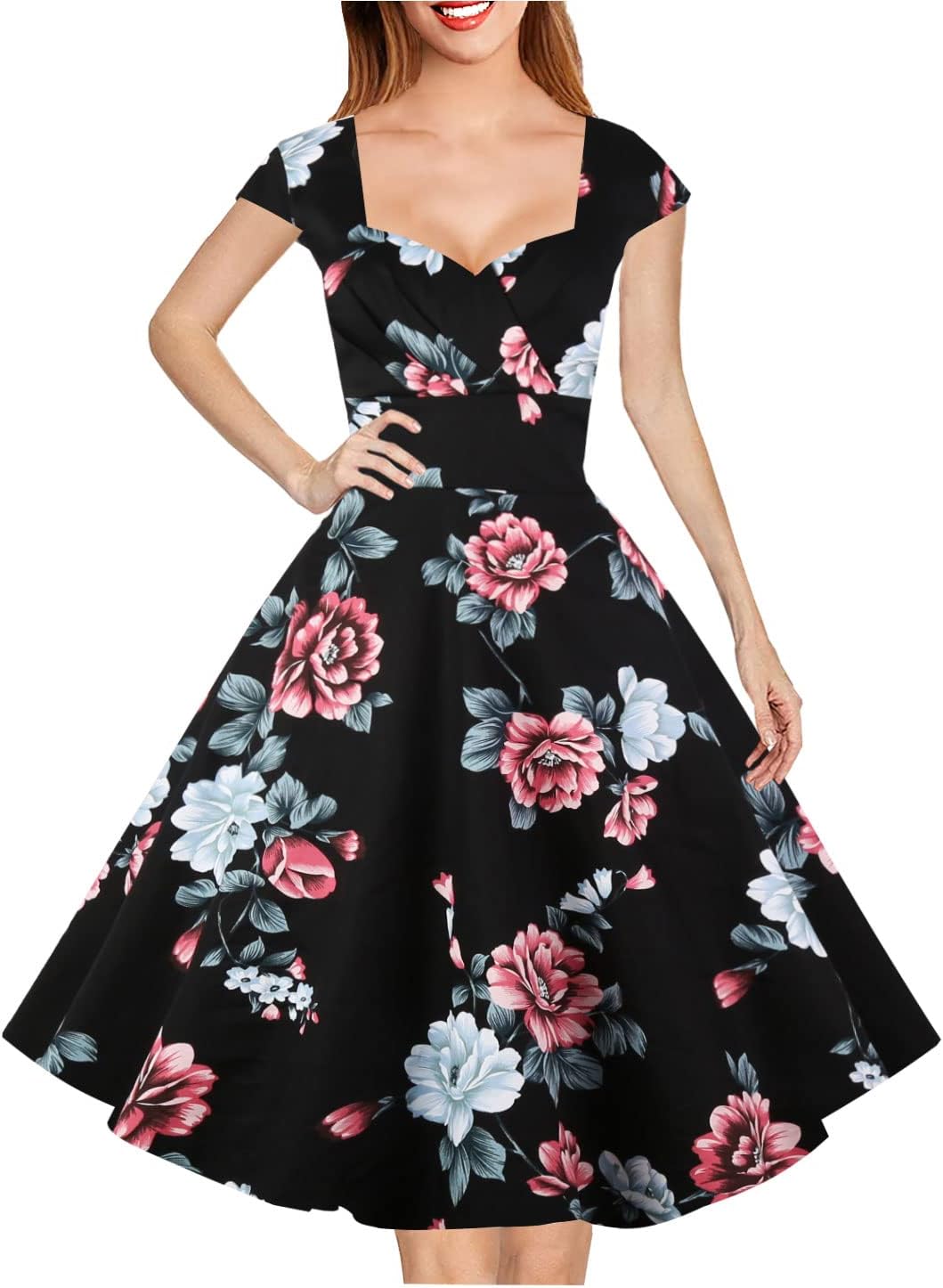 Vintage Cocktail Swing Dress with Pockets for Women