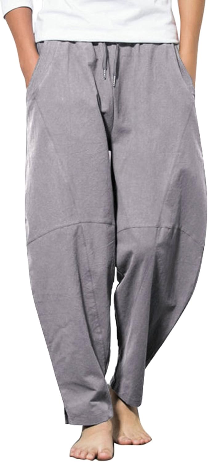 COOFANDY Men's Linen Harem Drawstring Pants for Summer Style