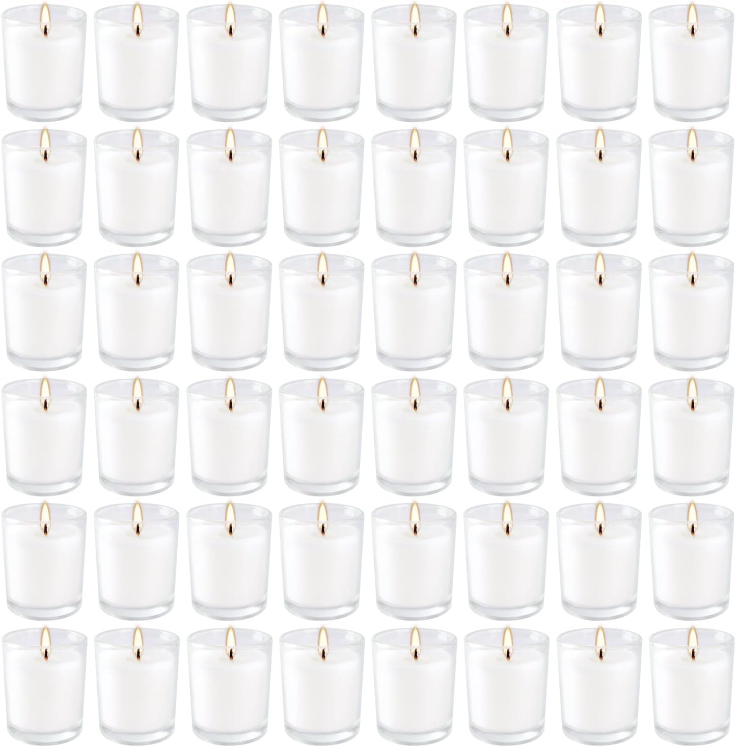 48 Pack White Unscented Clear Glass Votive Candles for Events