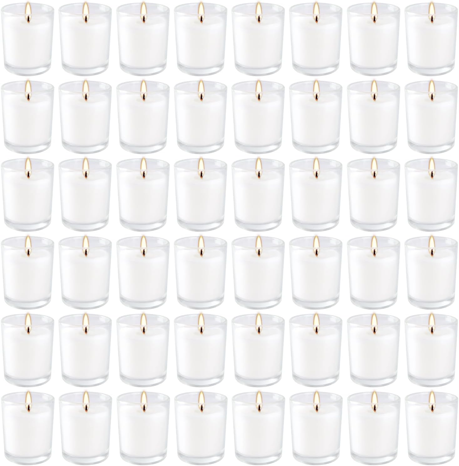 48 Pack White Unscented Clear Glass Votive Candles for Events