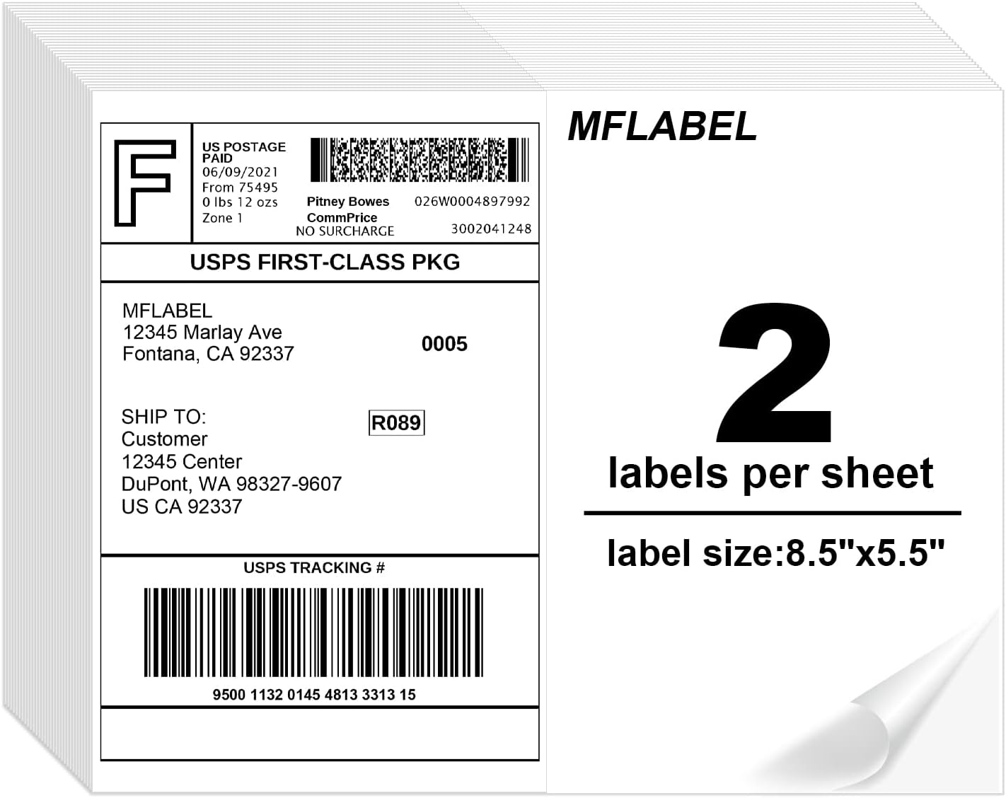 MFLABEL Half Sheet Shipping Labels for Easy Printing and Use