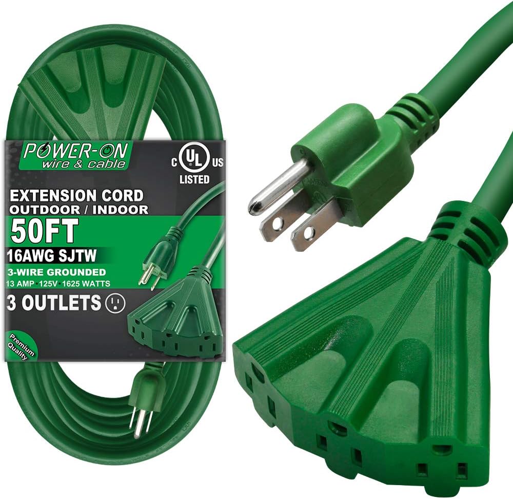 Kasonic 50 Ft Extension Cord with 3 Outlets for Indoor/Outdoor Use