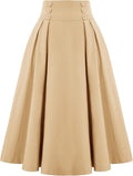 Belle Poque Women's Stylish High Waist Midi Skirt with Pleats