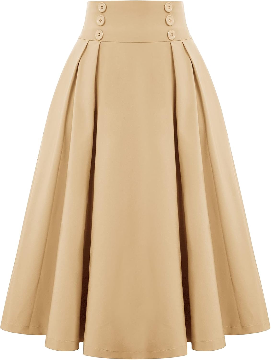 Belle Poque Women's Vintage High Waist Pleated Midi Skirt