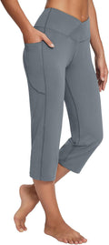 Womens High Waist Yoga Capri Pants with Pockets - Wide Leg Crop