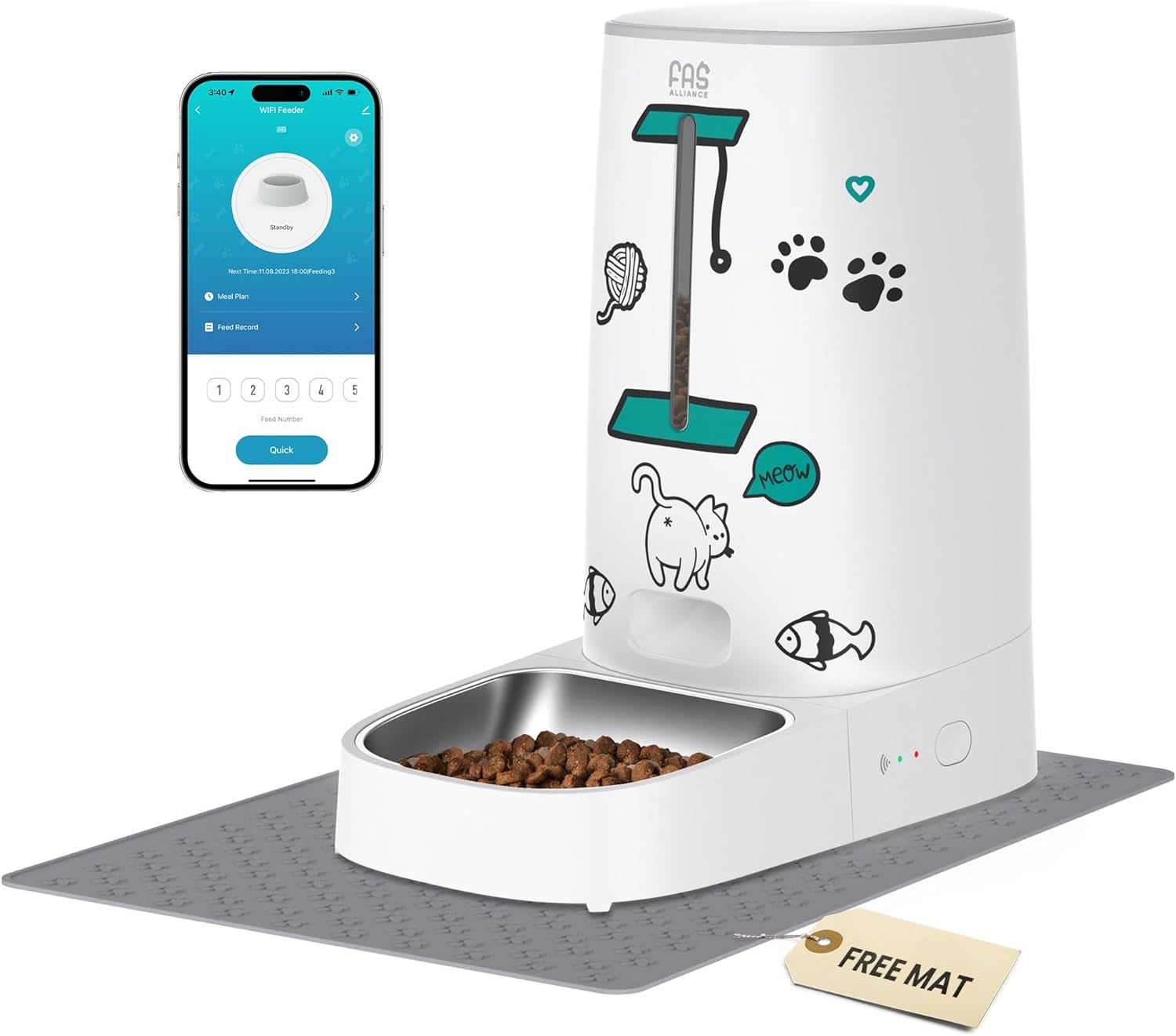 WiFi Smart Pet Feeder - 4L Capacity, 10 Meals/Day, Stainless Bowl - FAS Alliance