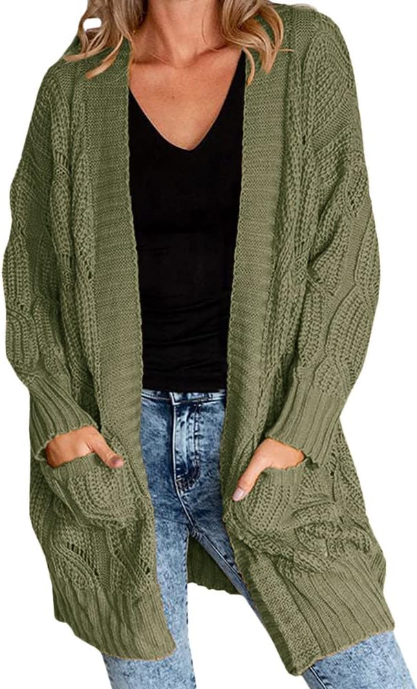 Miladusa Women's Plus Size Long Sleeve Cardigan Sweater with Pockets