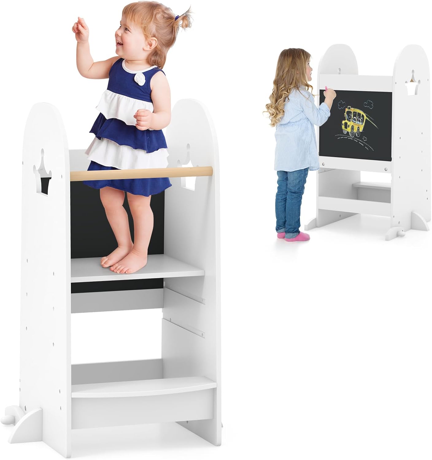 Costzon Toddler Tower with Chalkboard - Adjustable Kitchen Stool