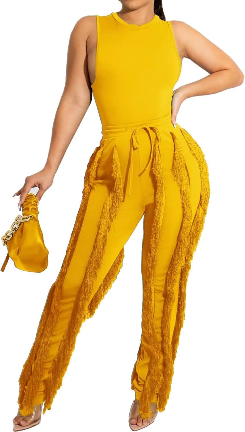 Sexy Two Piece Outfits with Fringe Pants for Stylish Nights