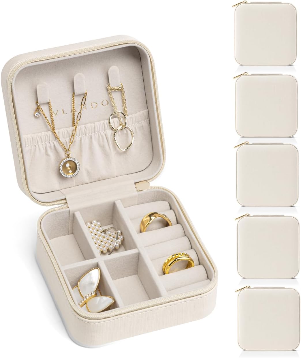 Vlando Travel Jewelry Box - Small Organizer Case for Women