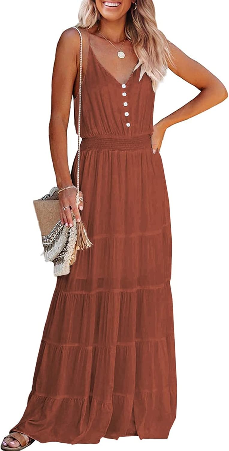 PRETTYGARDEN Summer Maxi Sundress for Women with Spaghetti Straps
