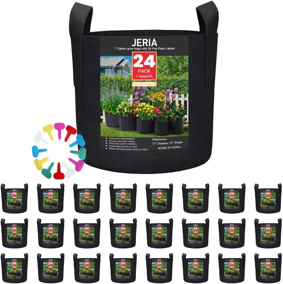 JERIA 24-Pack 7 Gallon Nonwoven Grow Bags for Optimal Growth