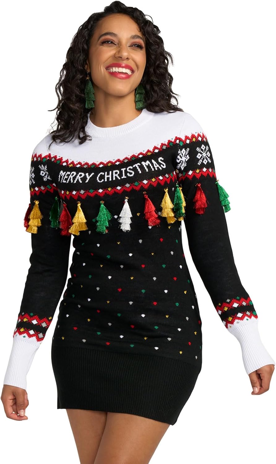 Women's Sequin Snowfall Sweater Dress for Holiday Cheer