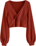 ZAFUL Ribbed Cropped V-Neck Knit Crop Top - Flattering Everyday Layer