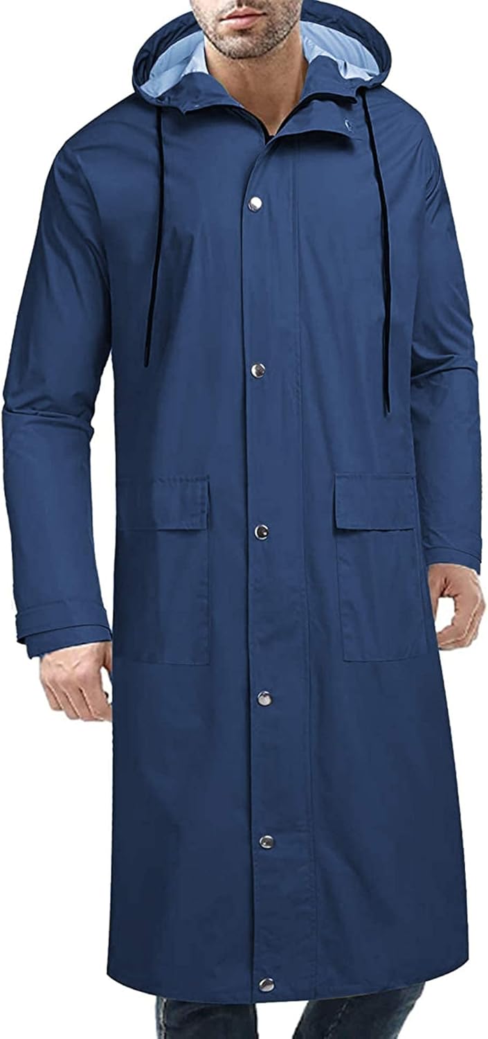 COOFANDY Men's Rain Jacket with Hood Waterproof Lightweight Long Coat