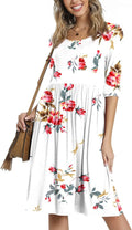 CATHY Women's 3/4 Sleeve High Waist Midi Dress - Comfortable Everyday