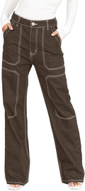 Casual Mid Waist Cargo Jeans for Women - Stretch Wide Leg Denim