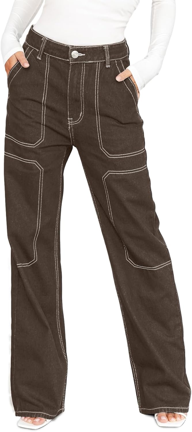 Dokotoo Women's Casual Mid Waist Cargo Jeans for Stylish Comfort