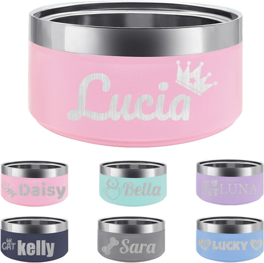 Custom Laser Engraved Pet Bowl - Non-Slip Stainless Steel - Personalized Name - Pink