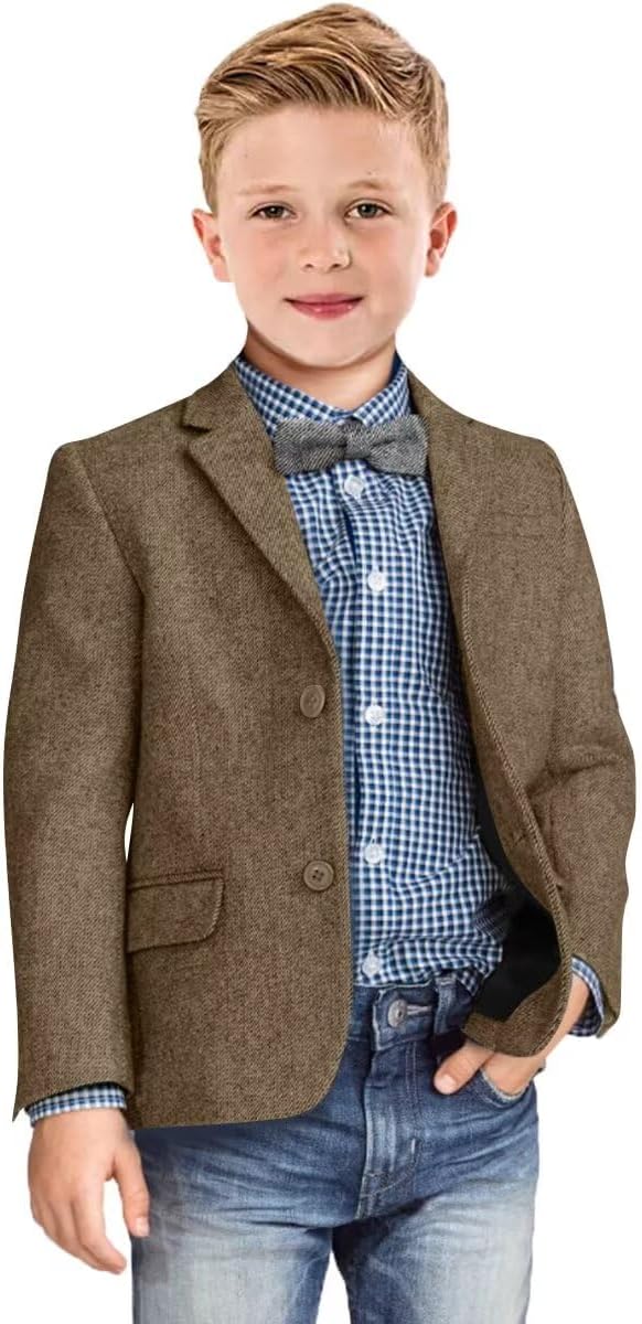 Boys Blazer Retro Herringbone Sport Coat for Formal Events