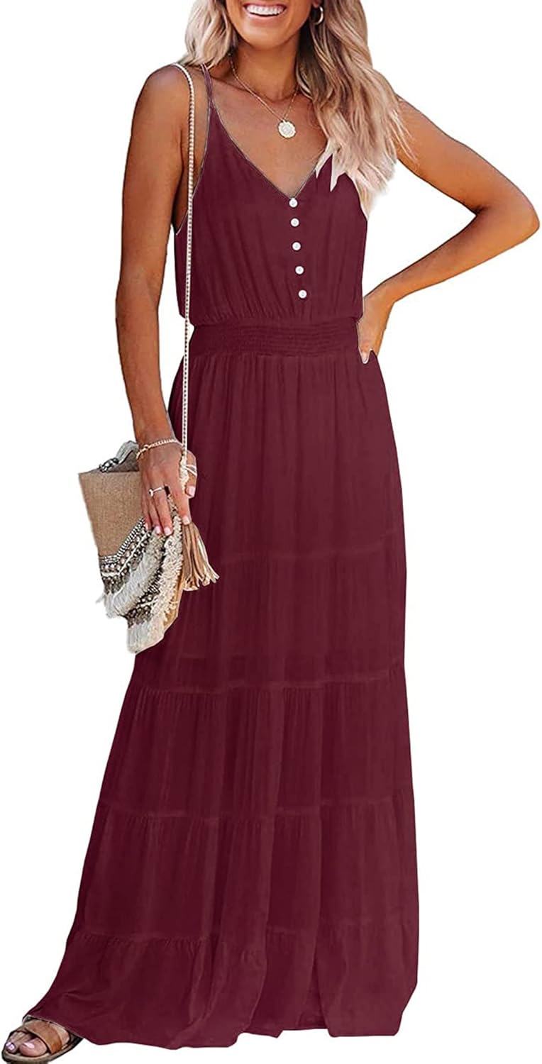 PRETTYGARDEN Summer Maxi Sundress for Women with Spaghetti Straps
