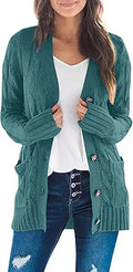 ZESICA Women's Long Sleeve Button Down Cable Knit Cardigan - Soft