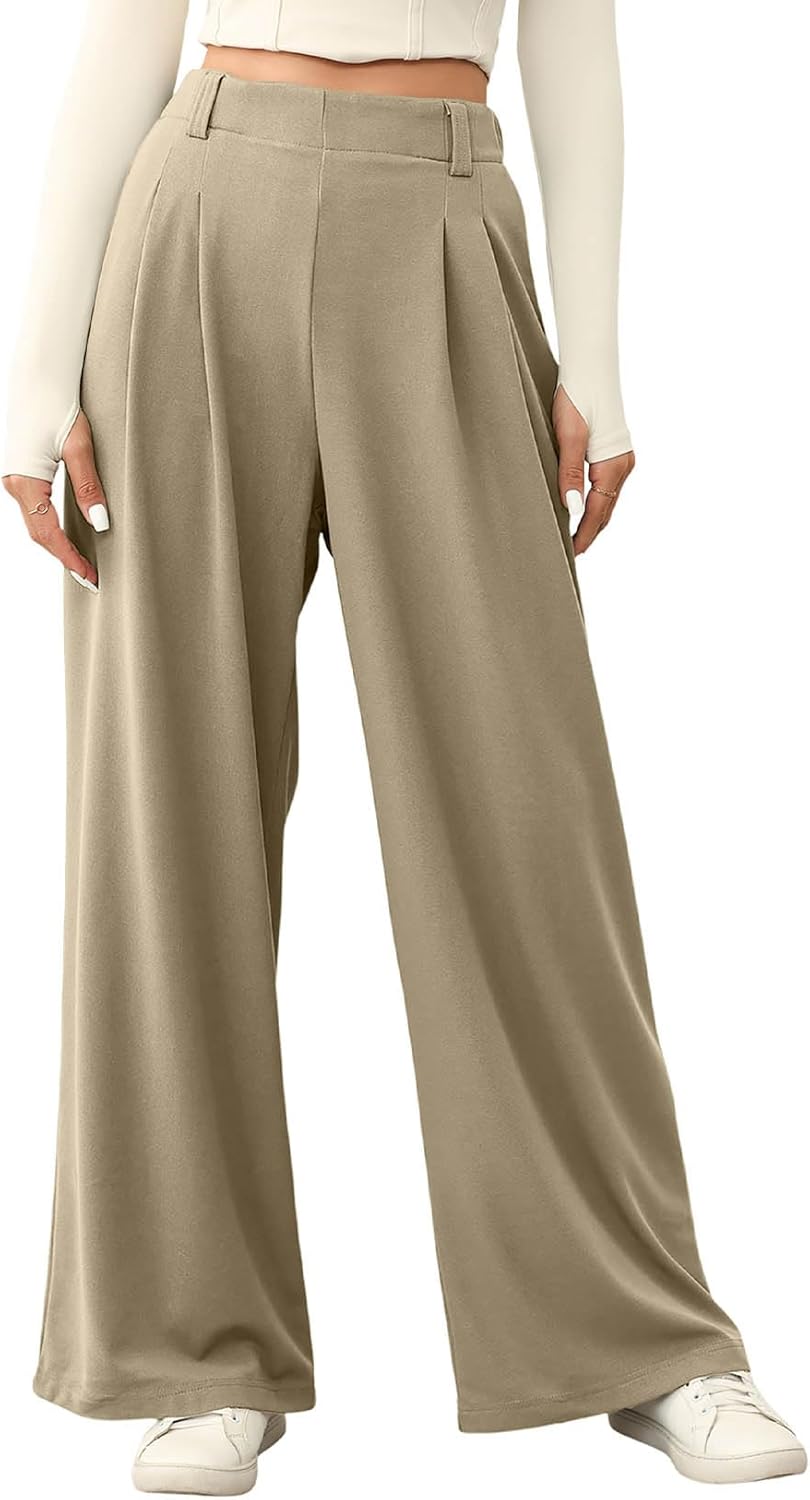 EVALESS Wide Leg Pants for Women - Comfy High Waisted Trousers