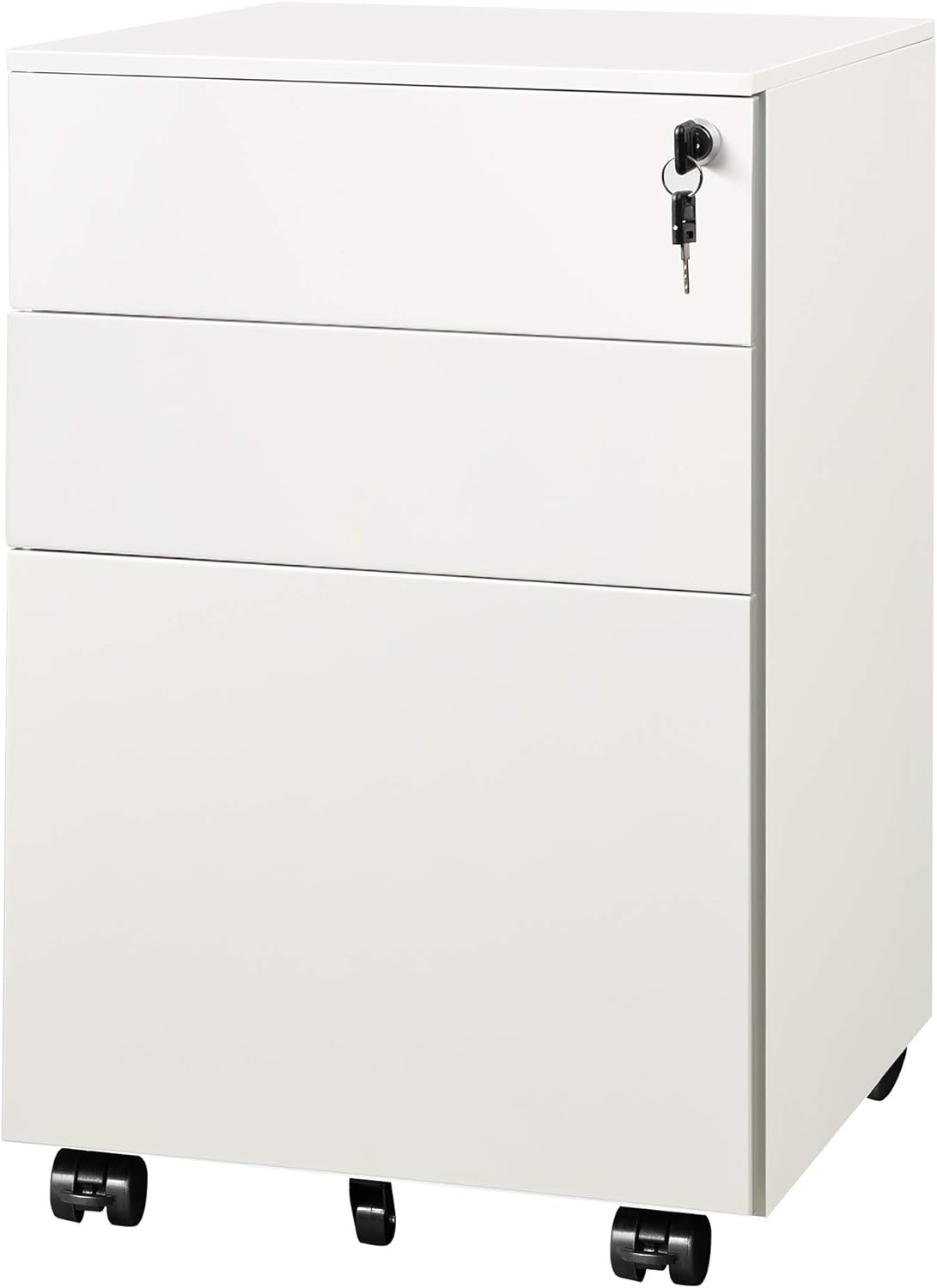 DEVAISE White 3 Drawer File Cabinet - Secure Home Office Storage