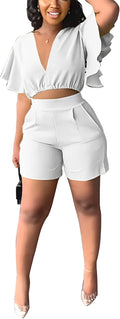 Fooullaide Womens Summer 2 Piece Outfit Set - Sexy Crop Top & High is