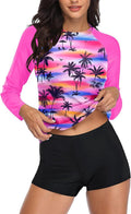 Daci Women Two Piece Rash Guard Long Sleeve Swimsuit - UPF 50 pink