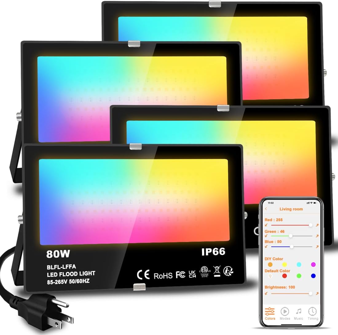 LED Flood Light Outdoor 800W Equivalent with Smart Control