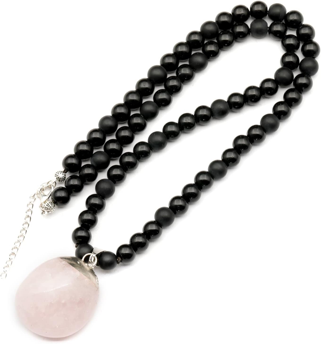 Natural Raw Tourmaline Pendant and Black Onyx Beaded Necklace