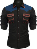 Men's Western Cowboy Shirt Embroidered Slim Fit Casual Button Down