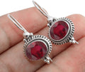 Solid 925 Sterling Silver Ruby Dangle Earrings - Hypoallergenic Gift