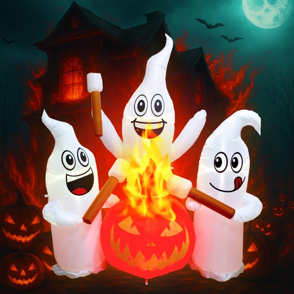 6 FT Halloween Inflatables Ghosts with Pumpkin for Yard Decor
