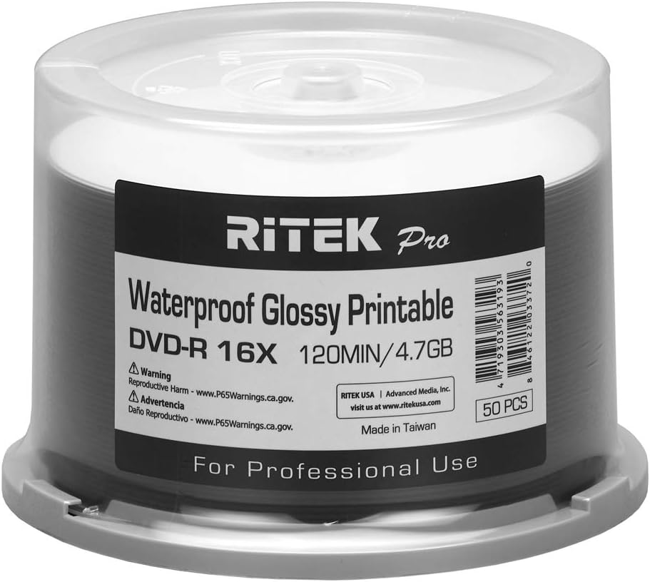 100 Pack Ritek Pro DVD-R 16X 4.7GB Water Resistant Discs