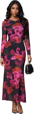 Verdusa Women's Floral Mesh Maxi Dress - Elegant Long Sleeve Formal 33