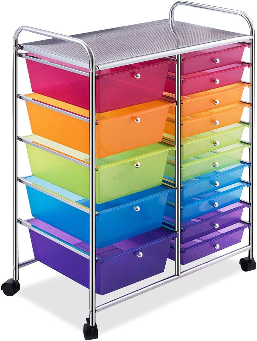 15 Drawer Rolling Storage Cart for Craft and Utility Needs