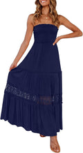 ZESICA Strapless Bohemian Lace Trim Backless Maxi Dress - Flowy Summer