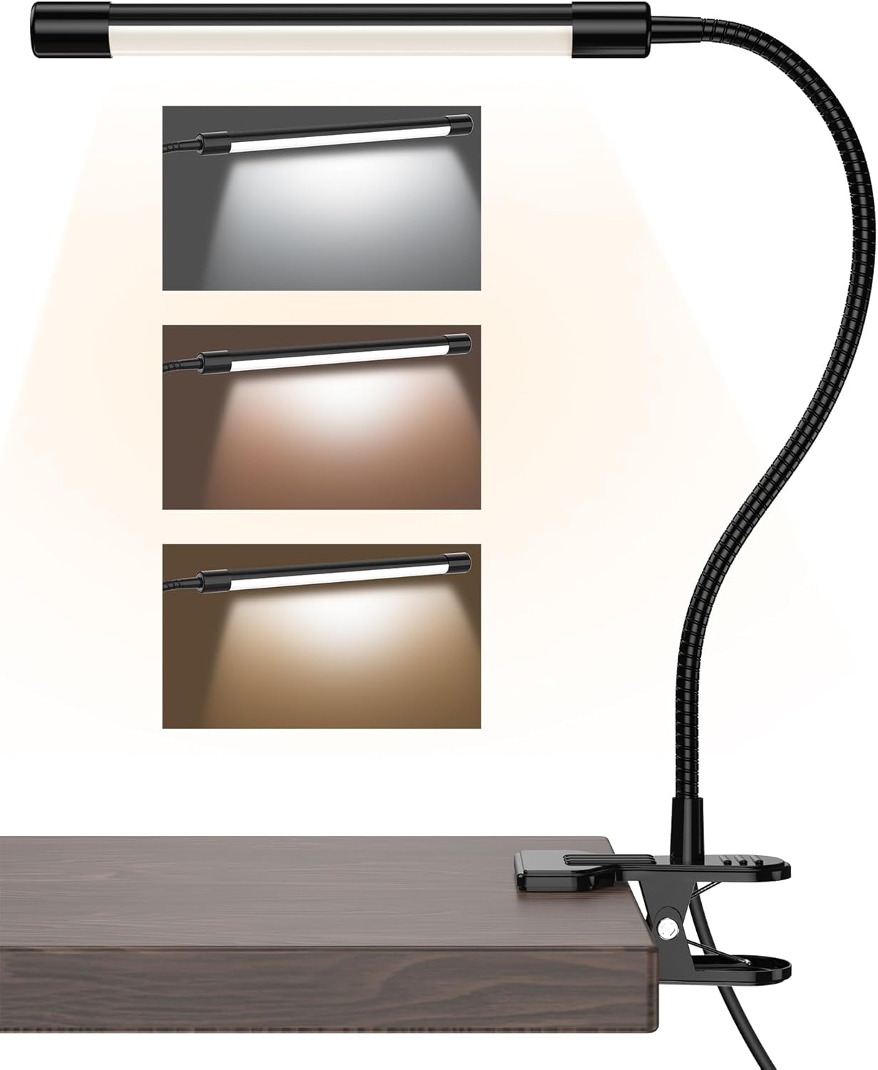 JHD LED Desk Lamp - Adjustable Brightness, Eye-Caring Clamp Light