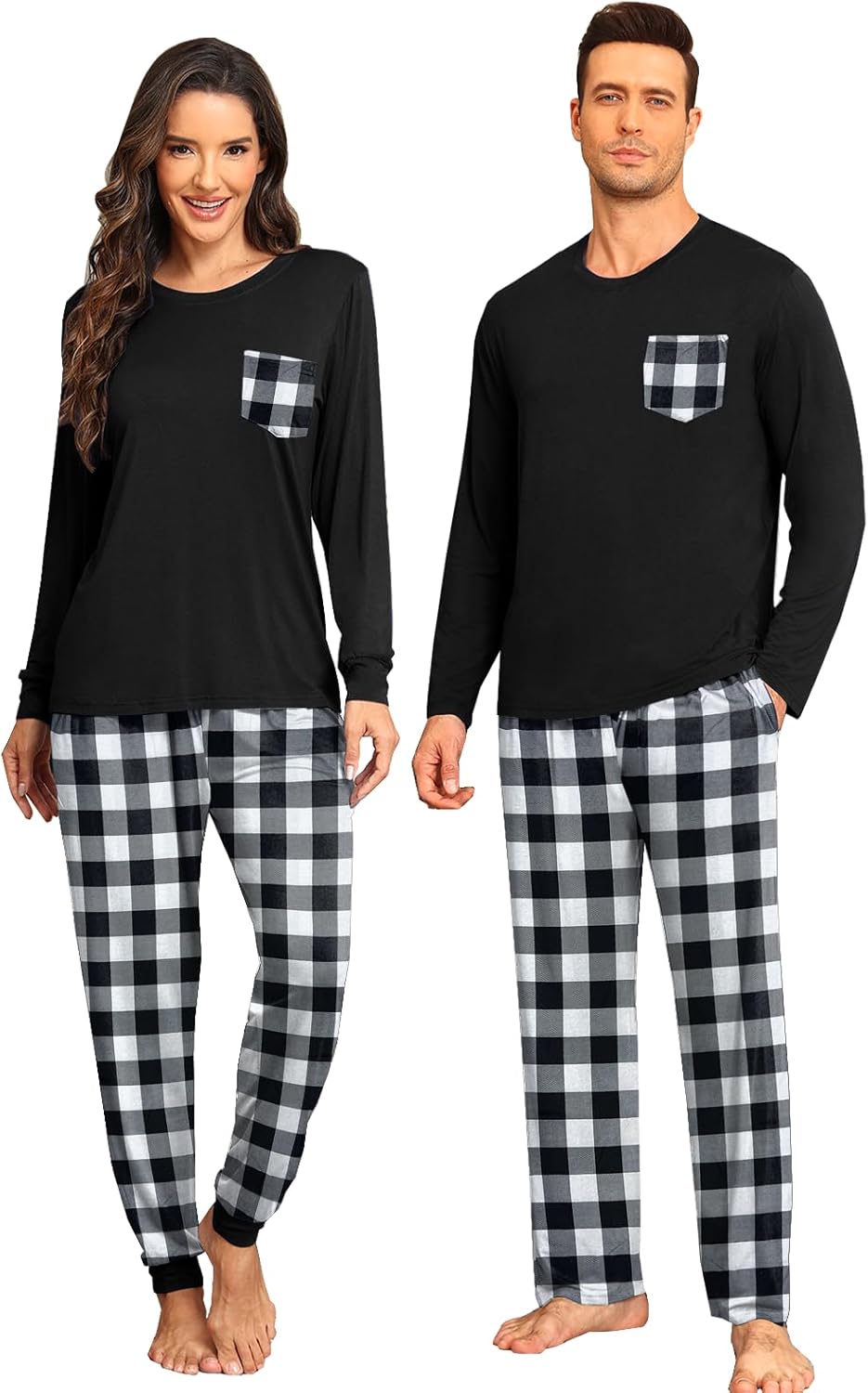Matching Christmas Plaid Pajamas Set for Couples Long Sleeve Sleepwear