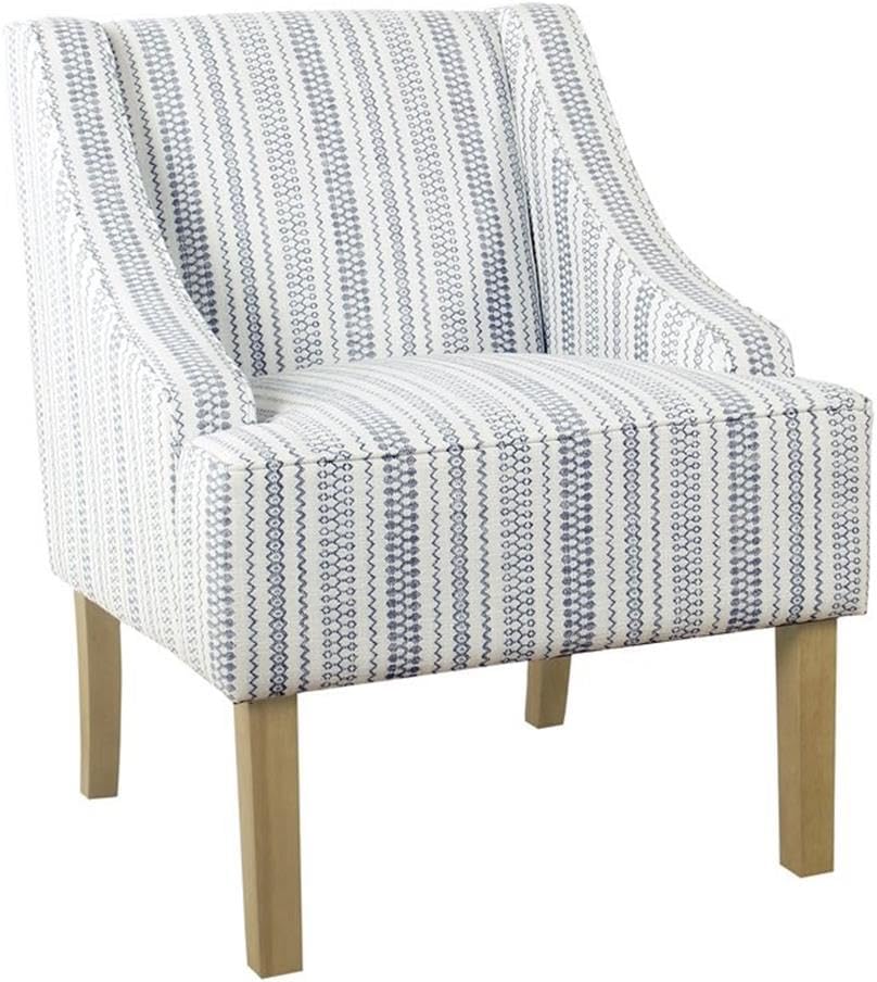 Stylish Velvet Accent Chair - Blue & White Stripe