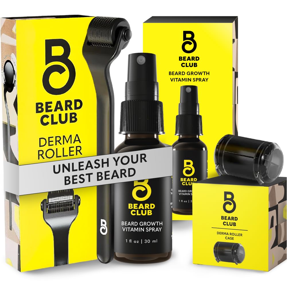 Beard Club Premium Derma Roller & Biotin Beard Growth Spray