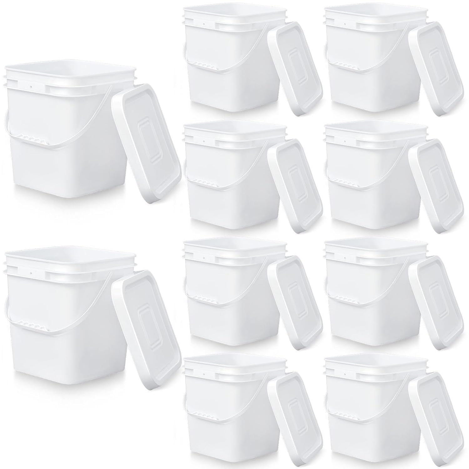 Mumufy 10 Pcs 3.5 Gallon Square Food Grade Buckets with Lid